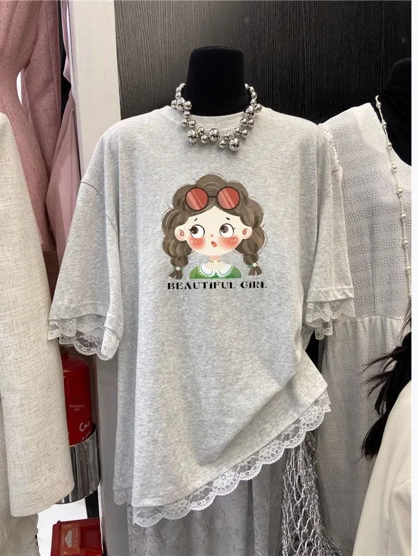 plus Size Lace Trim Short Sleeve T-Shirt Women's Loose Casual Half Sleeve Top Summer Slimming Printed round Neck Regular Fit
plus Size Lace Trim Short Sleeve T-Shirt Women's Loose Casual Half Sleeve Top Summer Slimming Printed round Neck Regular Fit
