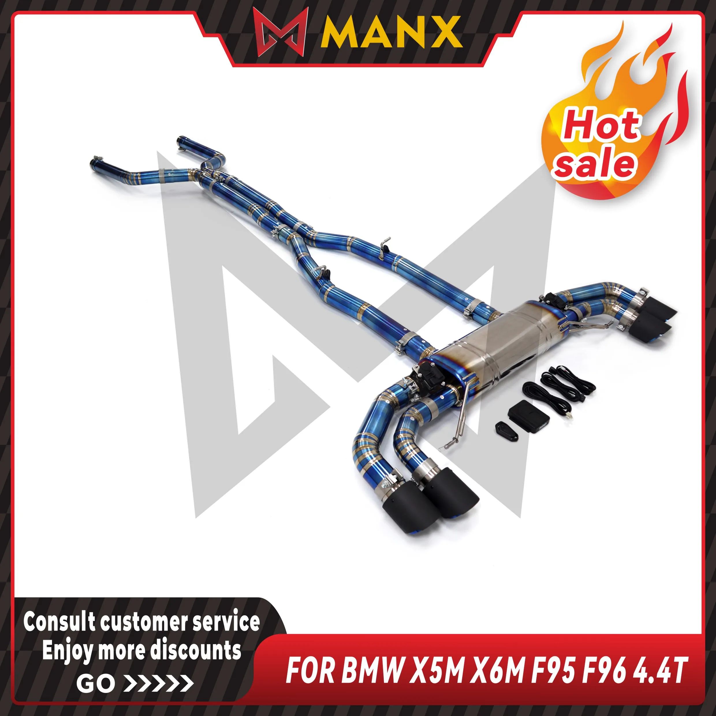 Titanium alloy baked blue Catback for BMW X5M X6M F95 F96 4.4T Performance Exhaust pipe Muffler with remote control valve
Titanium alloy baked blue Catback for BMW X5M X6M F95 F96 4.4T Performance Exhaust pipe Muffler with remote control valve