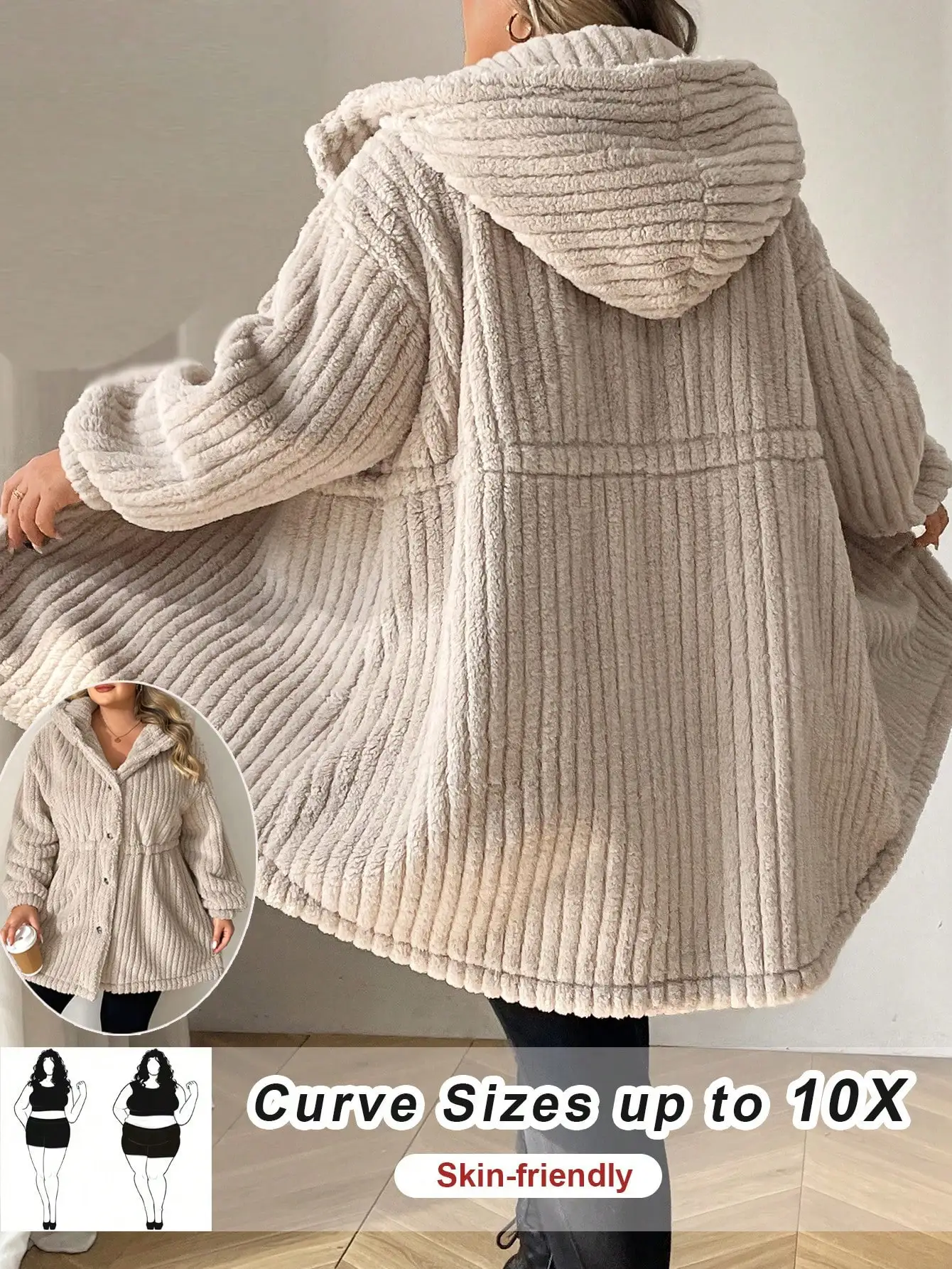 Plus Size Hooded Teddy Faux Fur Jacket with Front Buttons for Autumn Winter Cozy Warm Outerwear
Plus Size Hooded Teddy Faux Fur Jacket with Front Buttons for Autumn Winter Cozy Warm Outerwear