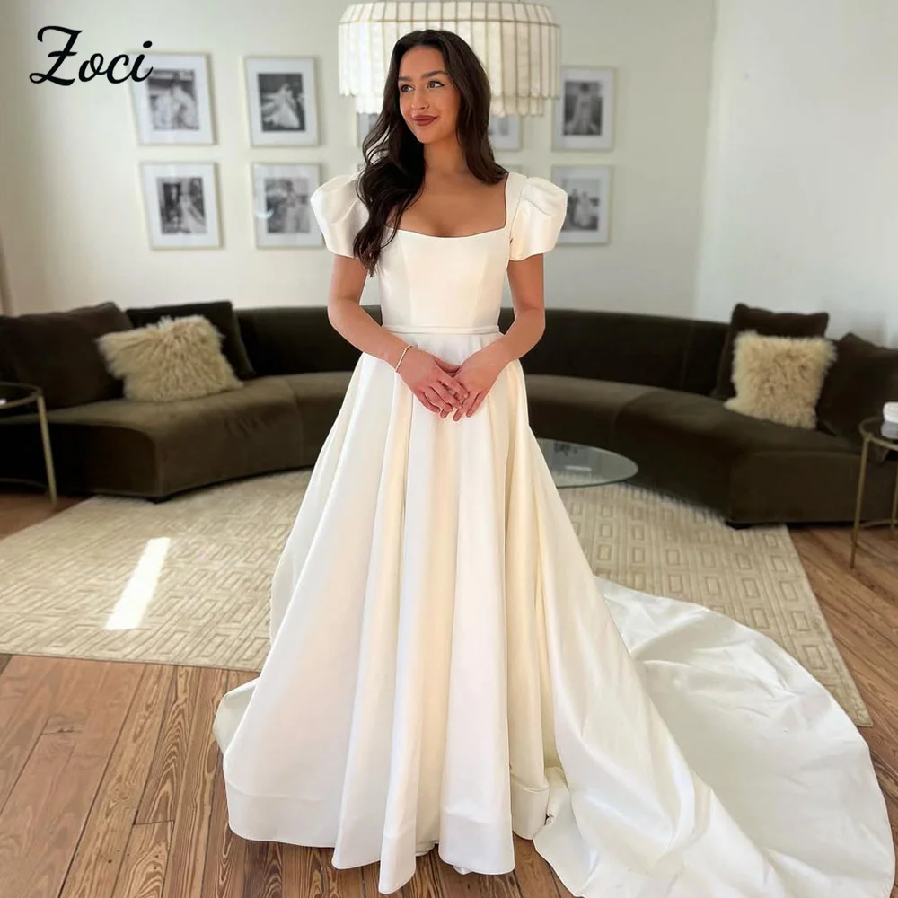 Zoci Simple A Line Satin Bride Wedding Dresses Customized Square Short Sleeve Bridal Gowns Long Train Wedding Photography Dress
Zoci Simple A Line Satin Bride Wedding Dresses Customized Square Short Sleeve Bridal Gowns Long Train Wedding Photography Dress