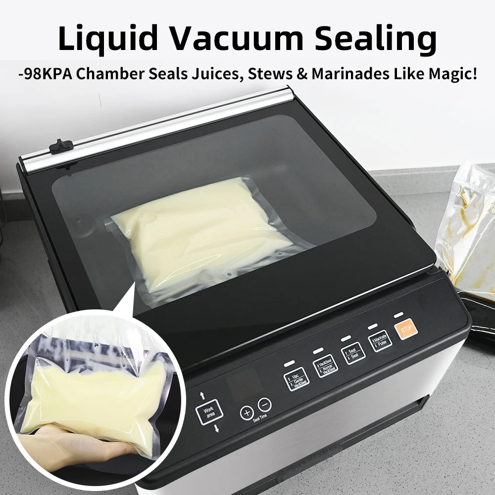 Chamber Vacuum Sealer for Liquids & Sous Vide 6L Dual Vacuum Zones Commercial Food Packaging Machine & Home Use
Chamber Vacuum Sealer for Liquids & Sous Vide 6L Dual Vacuum Zones Commercial Food Packaging Machine & Home Use