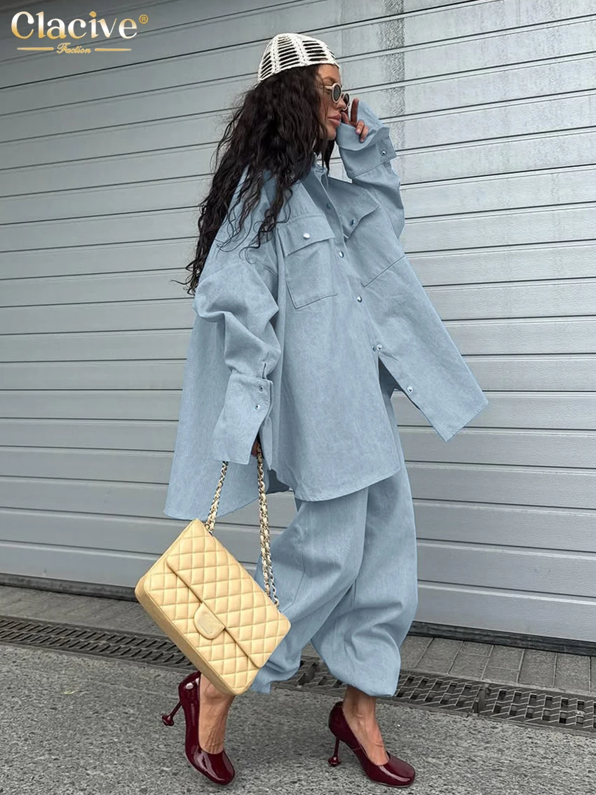 Clacive Fashion Loose Blue 2 Piece Set Women 2025 Elegant Long Sleeve Shirt With High Waist Wide Pants Set Female Clothing
Clacive Fashion Loose Blue 2 Piece Set Women 2025 Elegant Long Sleeve Shirt With High Waist Wide Pants Set Female Clothing