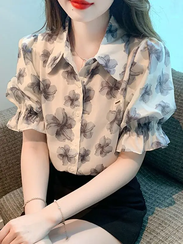 French Sweet Ink Painting Floral Shirt for Women in Summer Chiffon Loose Puff Sleeve Thin Top
French Sweet Ink Painting Floral Shirt for Women in Summer Chiffon Loose Puff Sleeve Thin Top