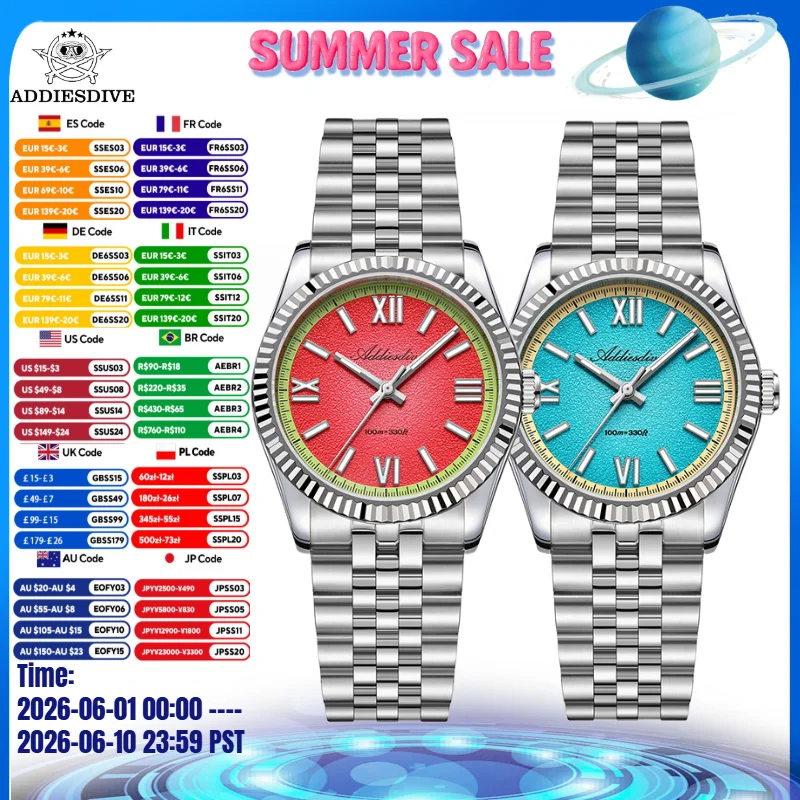 ADDIESDIVE 36mm Men's Watch BGW9 Super Luminous 10Bar Waterproof 316L Steel Sapphire Glass VH31 Movement Quartz Watches AD2535
ADDIESDIVE 36mm Men's Watch BGW9 Super Luminous 10Bar Waterproof 316L Steel Sapphire Glass VH31 Movement Quartz Watches AD2535