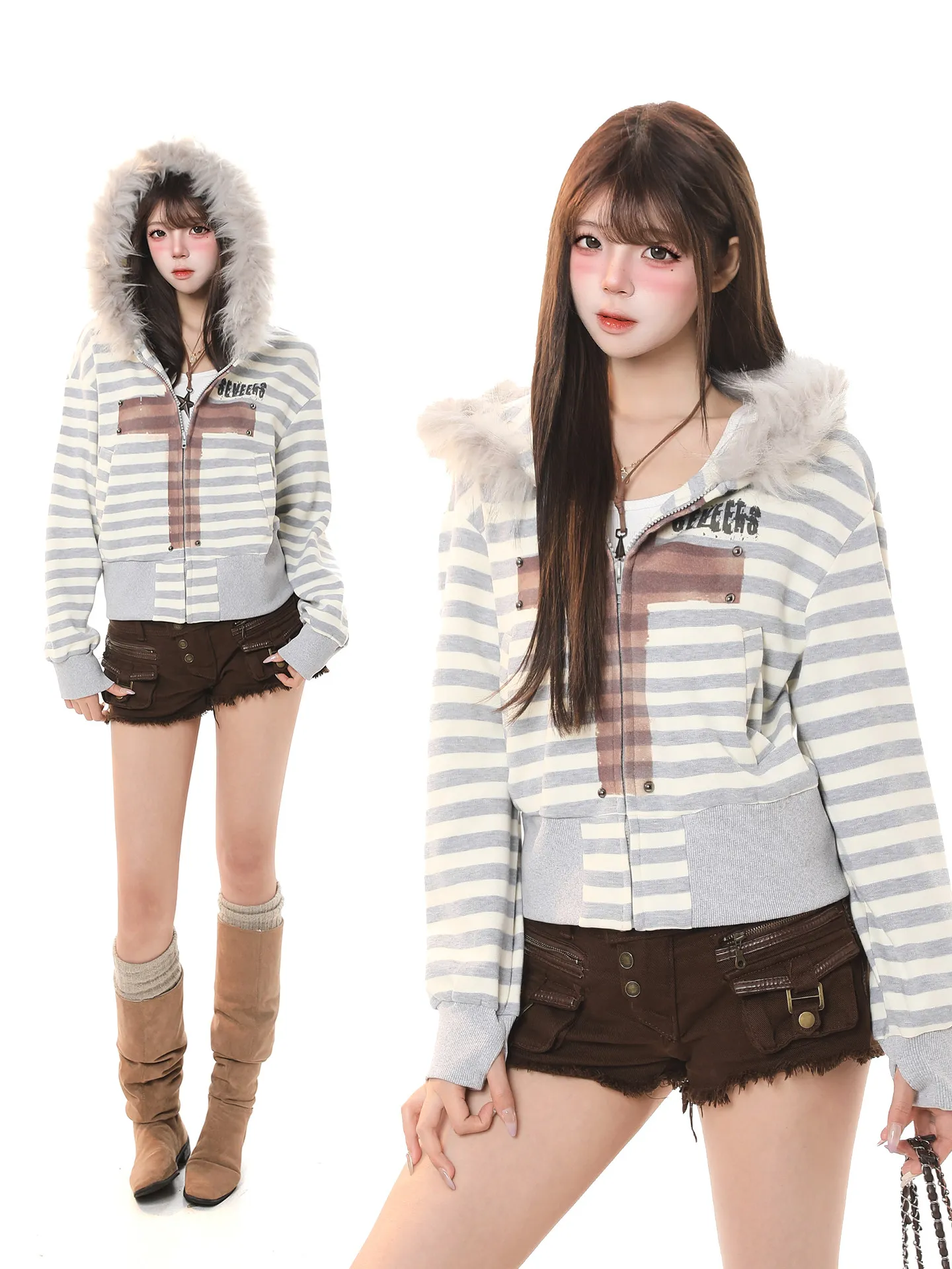 Retro American Striped Hooded Sweatirt Women's Autumn Winter Loose Casual Versatile Slimming ort Cardigan Coat
Retro American Striped Hooded Sweatirt Women's Autumn Winter Loose Casual Versatile Slimming ort Cardigan Coat