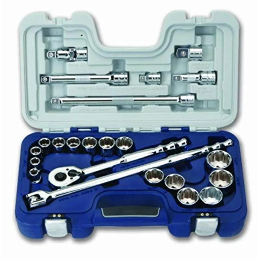 23-Piece 1/2 Inch Drive Tool Set Rugged Case System Includes Drive Tools and Shallow 12-Point Sockets Professional Qua