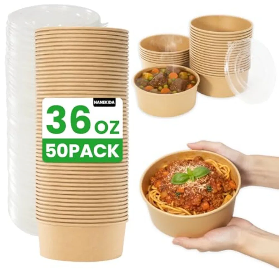 50 Count 36 oz Large Disposable Paper Bowls with Lids, Salad Containers for Lunch, Paper Meal Prep Containers for Hot and Cold
50 Count 36 oz Large Disposable Paper Bowls with Lids, Salad Containers for Lunch, Paper Meal Prep Containers for Hot and Cold