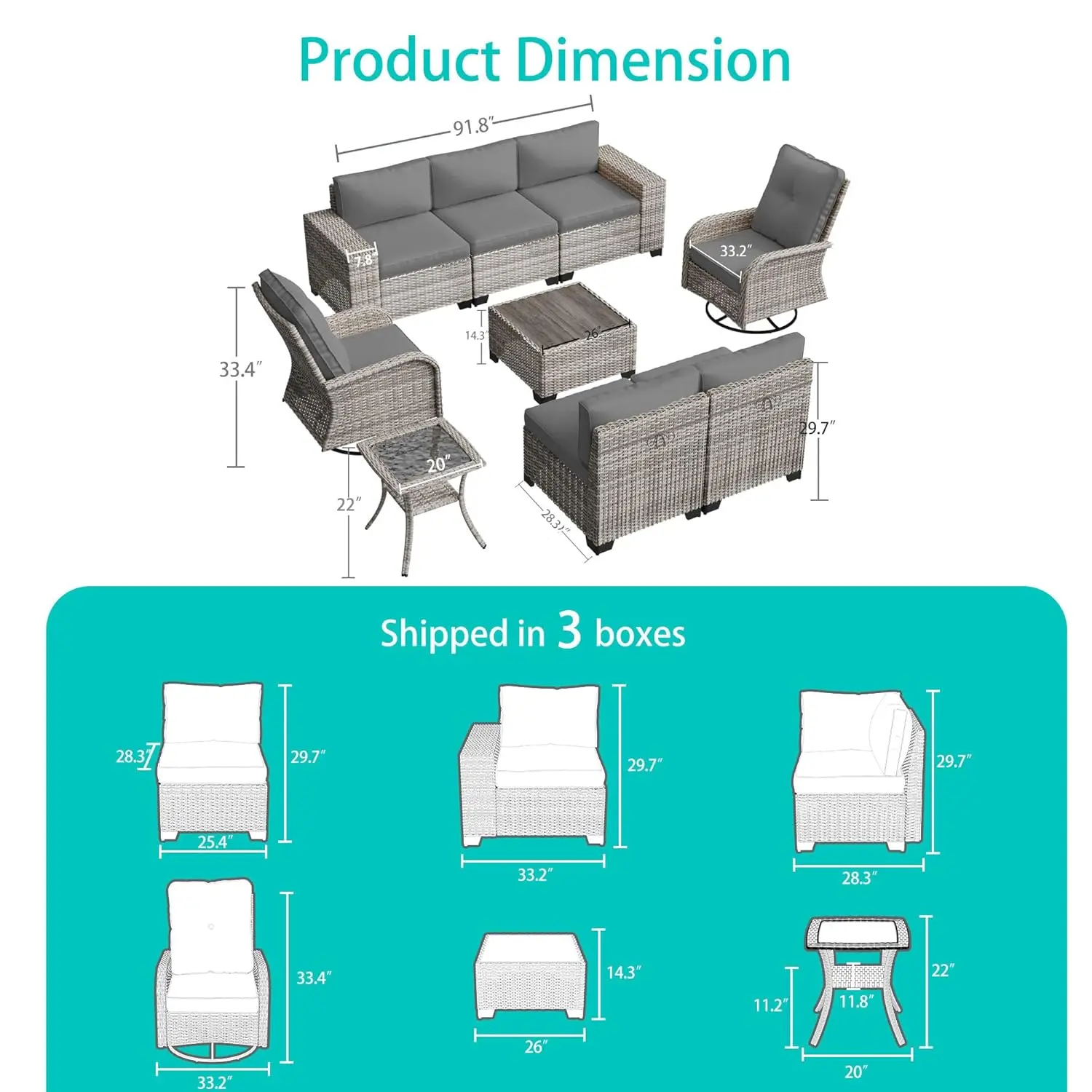 9-Piece Outdoor Patio Conversation Set Wicker Sectional Sofa with Rocking Swivel Chair Customized Furniture for Garden
9-Piece Outdoor Patio Conversation Set Wicker Sectional Sofa with Rocking Swivel Chair Customized Furniture for Garden