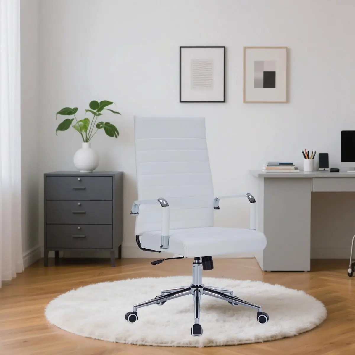 Modern High Back Office Desk Chair, PU Leather Ribbed Ergonomic Executive Conference Chair, Adjustable Swivel Task Chair
Modern High Back Office Desk Chair, PU Leather Ribbed Ergonomic Executive Conference Chair, Adjustable Swivel Task Chair