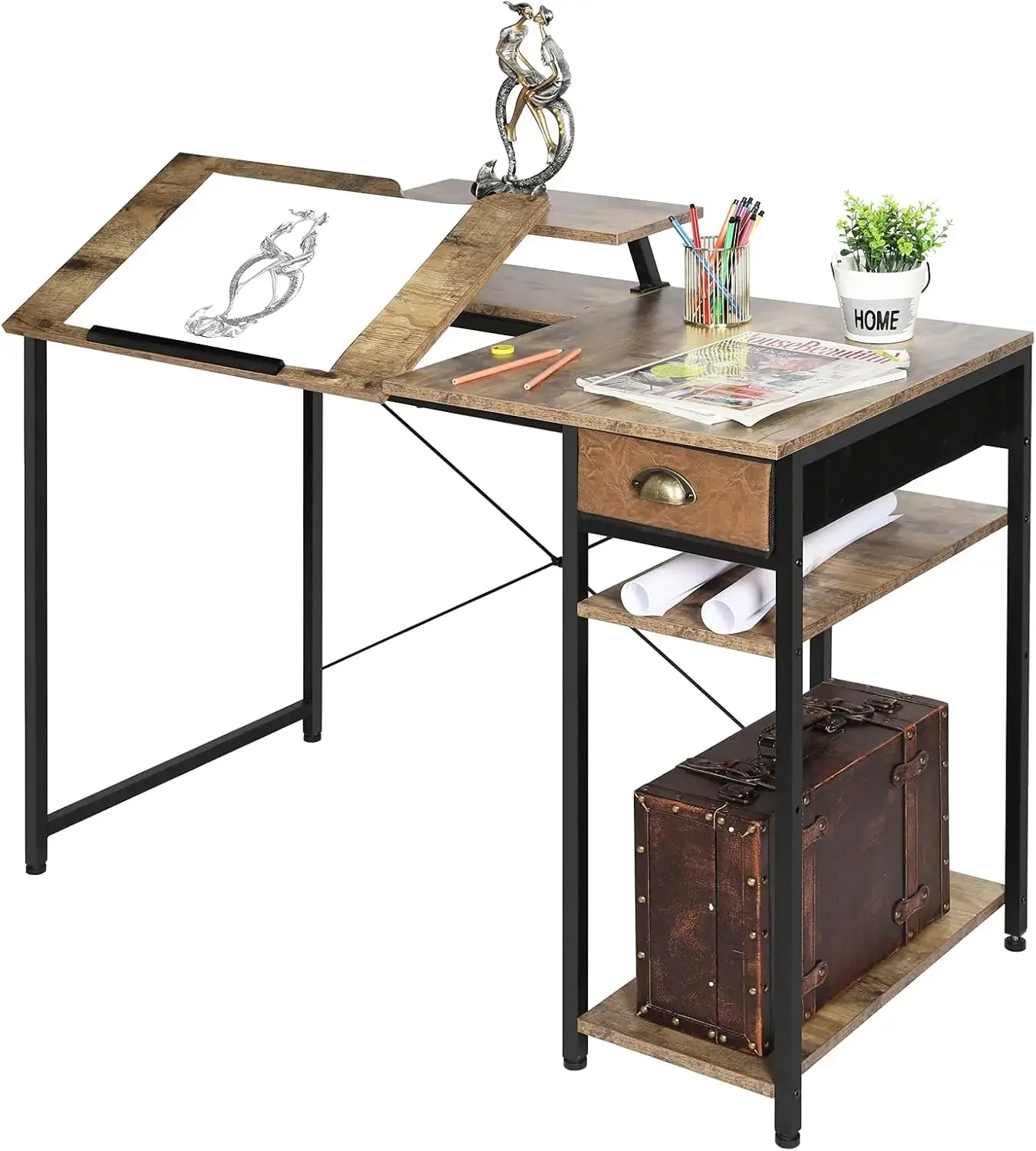 Drafting Table with Storage Shelves & Drawer, 43" Adjustable Art Desk with Monitor Stand for Home Office Computer, Tiltable Draf
Drafting Table with Storage Shelves & Drawer, 43" Adjustable Art Desk with Monitor Stand for Home Office Computer, Tiltable Draf