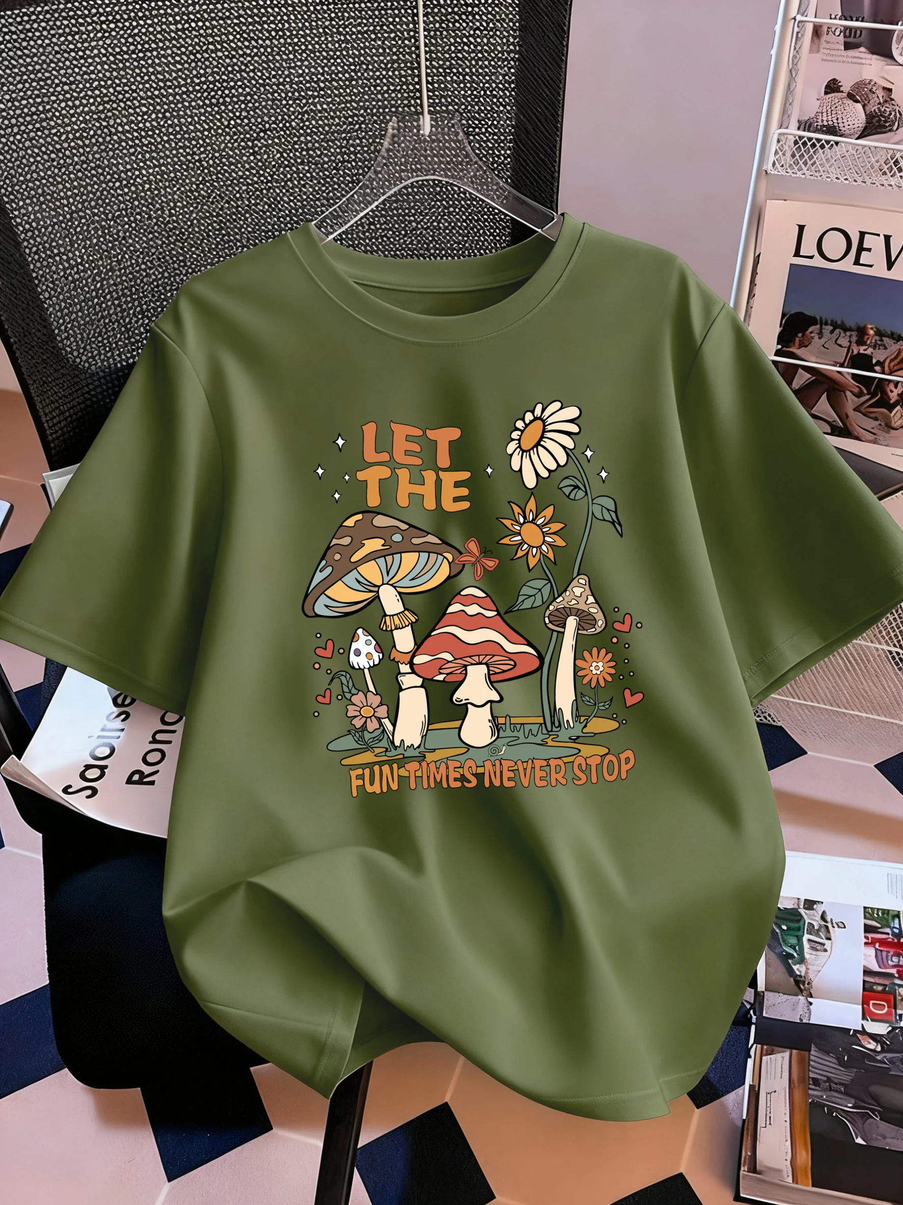 Fun Times Never Stop Mushroom Sunflower Print Women T Shirt Crewneck Summer T-Shirt Casual Loose Clothes Cotton Short Sleeve
Fun Times Never Stop Mushroom Sunflower Print Women T Shirt Crewneck Summer T-Shirt Casual Loose Clothes Cotton Short Sleeve