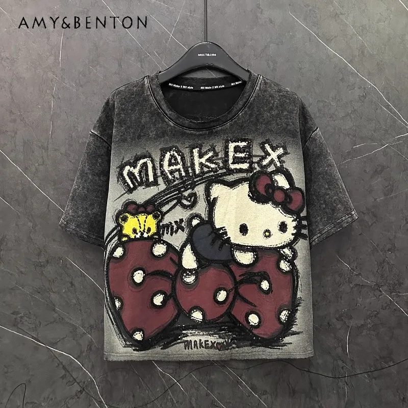 2025 Summer New Cartoon Sequin Printing Short-sleeved T-shirt Women's Loose Sweet Short Top Kawaii Black Grey T-shirt Pullovers
2025 Summer New Cartoon Sequin Printing Short-sleeved T-shirt Women's Loose Sweet Short Top Kawaii Black Grey T-shirt Pullovers