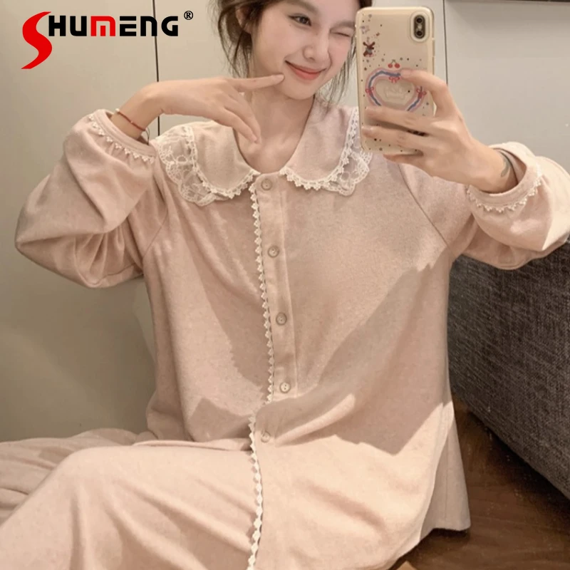 Velvet Thickened Warm Pajamas for Women Autumn Winter Doll Collar Underwear Female Sweet Pink Lace Long Sleeve Homewear Set
Velvet Thickened Warm Pajamas for Women Autumn Winter Doll Collar Underwear Female Sweet Pink Lace Long Sleeve Homewear Set