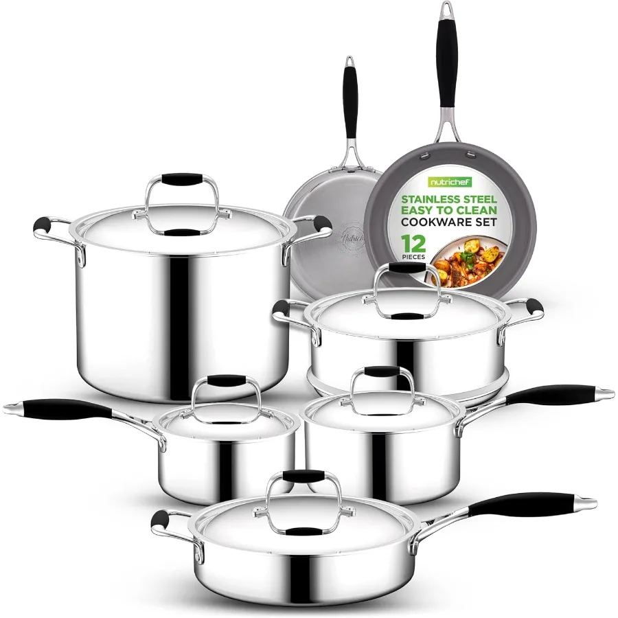 12Piece Stainless Steel Kitchenware Set for Home Cooking: Clad Pots Pans with Silicone Grip Handles NonStick Fry Pan Interior C
12Piece Stainless Steel Kitchenware Set for Home Cooking: Clad Pots Pans with Silicone Grip Handles NonStick Fry Pan Interior C