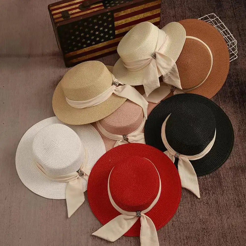 Straw Hat Breathable Flat Top Wide Brim Sun Protection Hat Metal Buckle Ribbon Decorated Hat Summer Beach French Style Lightweig
Straw Hat Breathable Flat Top Wide Brim Sun Protection Hat Metal Buckle Ribbon Decorated Hat Summer Beach French Style Lightweig