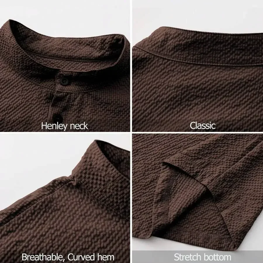 Mens Long Sleeve Waffle Knit Henley Shirt With Band Collar And Button Placket
Mens Long Sleeve Waffle Knit Henley Shirt With Band Collar And Button Placket