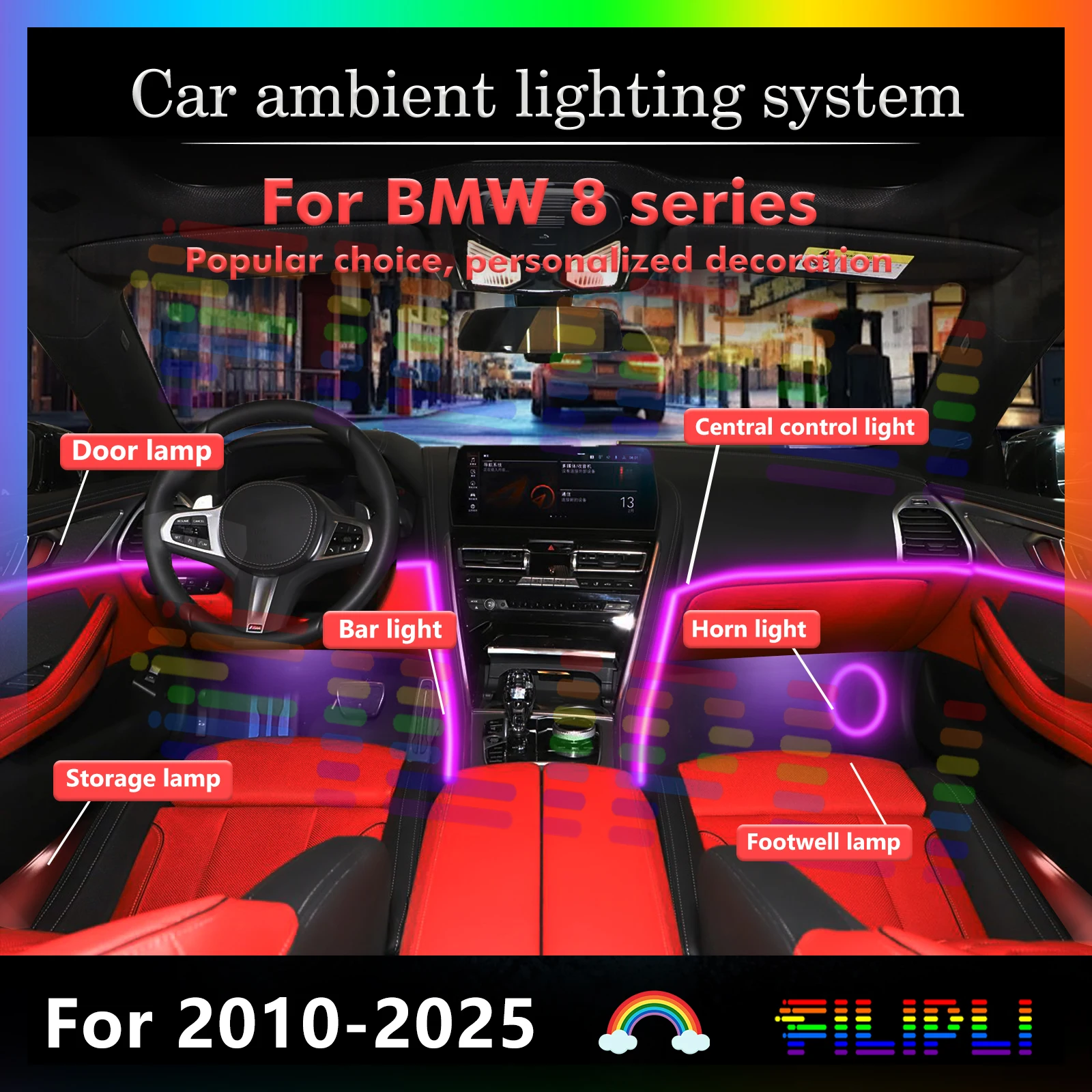 For BMW 8 Series Car LED Interior Ambient Lights Strip, 12V Auto Interior Decorative Lighting, Flexible LED Strip
For BMW 8 Series Car LED Interior Ambient Lights Strip, 12V Auto Interior Decorative Lighting, Flexible LED Strip