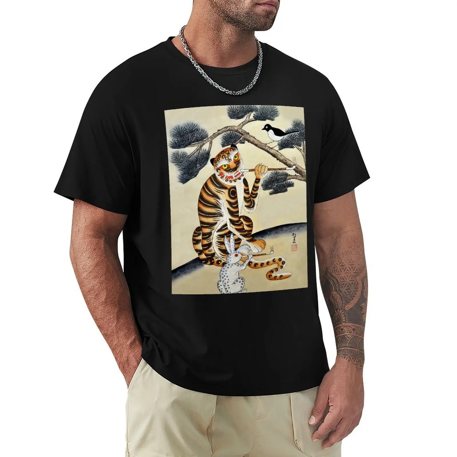 Korean Minhwa Tiger with Pipe T-Shirt valentines boutique clothes customs Men's cotton t-shirt
Korean Minhwa Tiger with Pipe T-Shirt valentines boutique clothes customs Men's cotton t-shirt