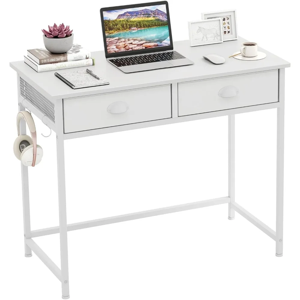 Computer Desk with 2 Storage Drawers & 4 Hooks, Home Office Study Writing Desk with Metal Frame, Computer Workstation, Space Sa
Computer Desk with 2 Storage Drawers & 4 Hooks, Home Office Study Writing Desk with Metal Frame, Computer Workstation, Space Sa