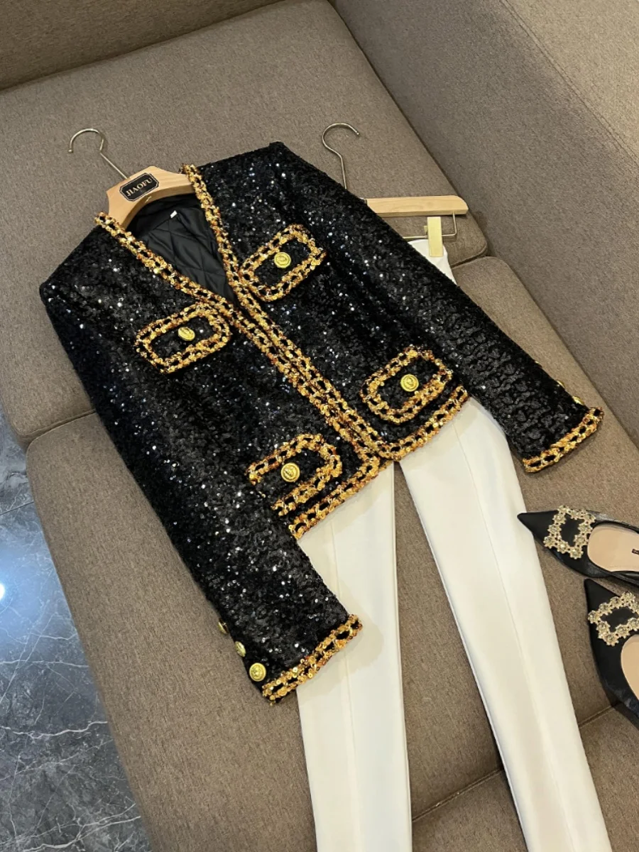 Новинка 2025 года Celebri Lady Ele Heavy Work с цепочкой с блестками или джет, открытый кардиган, верхняя одежда A38, облегающий крой для поездок на работу
Новинка 2025 года Celebri Lady Ele Heavy Work с цепочкой с блестками или джет, открытый кардиган, верхняя одежда A38, облегающий крой для поездок на работу