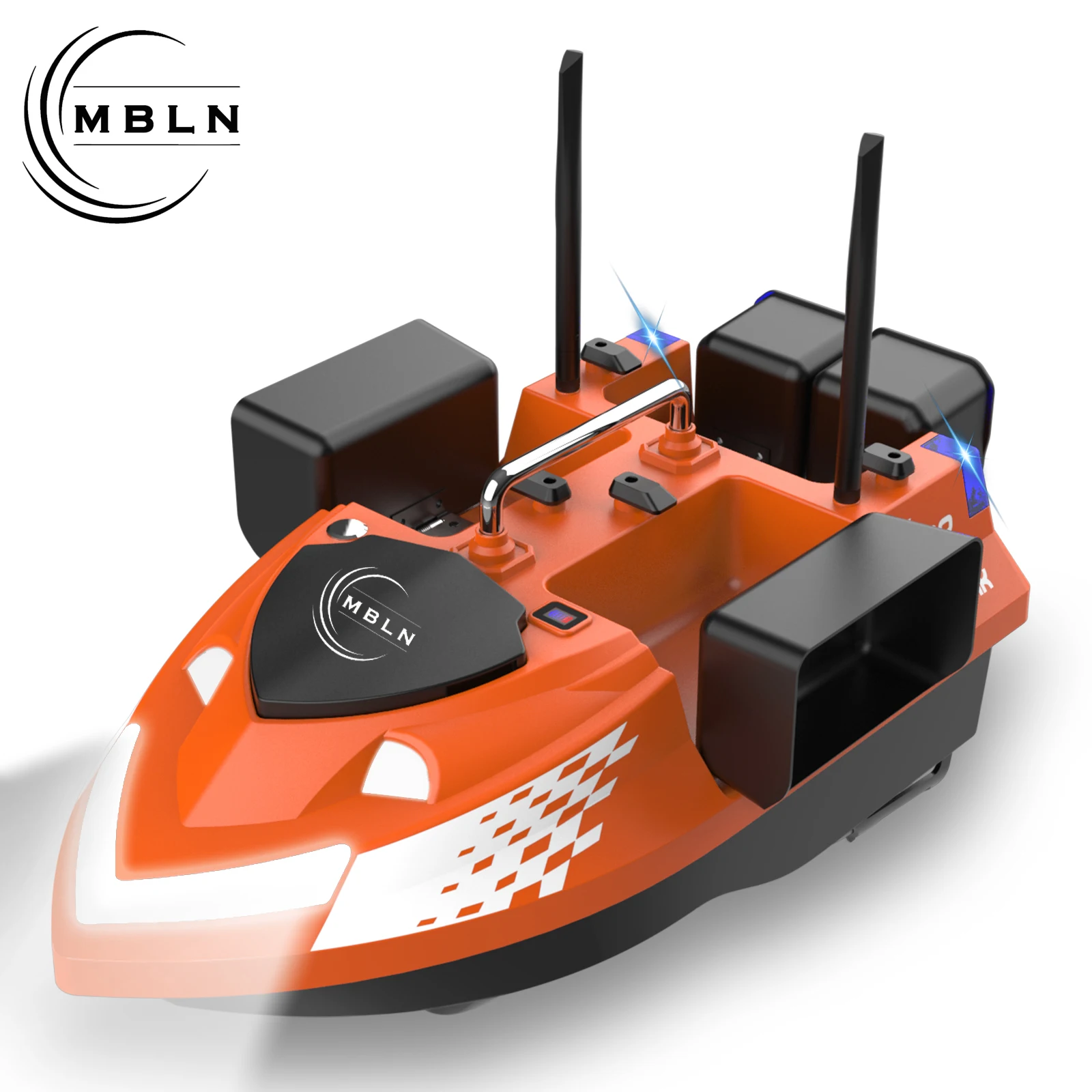 MBLN Bait Boat with 4 Independent Hoppers,Dual Antennas for 500m Range, Dual Power Supply, Front & Rear Lights for Night Fishing
MBLN Bait Boat with 4 Independent Hoppers,Dual Antennas for 500m Range, Dual Power Supply, Front & Rear Lights for Night Fishing