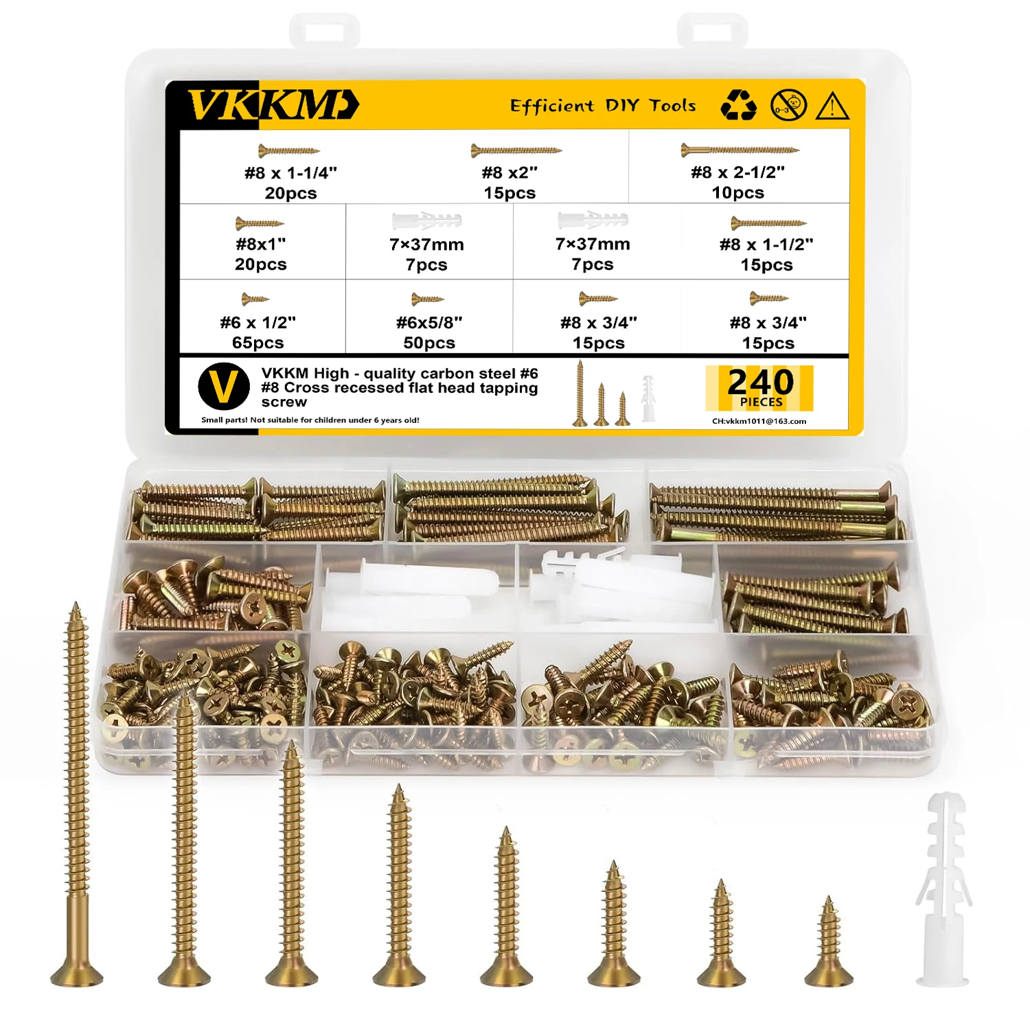 VKKA High Quality 240PCS Wood Screws Galvanizing sharp point Phillips Flat Head Zinc Coated
VKKA High Quality 240PCS Wood Screws Galvanizing sharp point Phillips Flat Head Zinc Coated