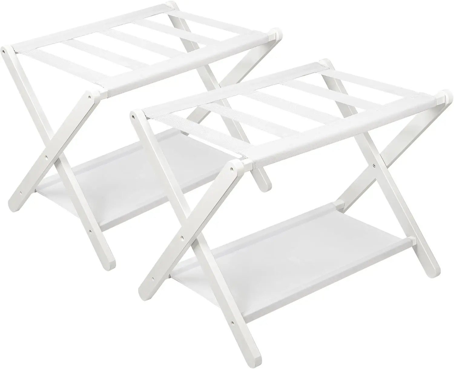 Folding Bamboo Luggage Rack with Storage Shelf, Set of 2, Holds 131 lb for Guest Room and Hotel, White
Folding Bamboo Luggage Rack with Storage Shelf, Set of 2, Holds 131 lb for Guest Room and Hotel, White
