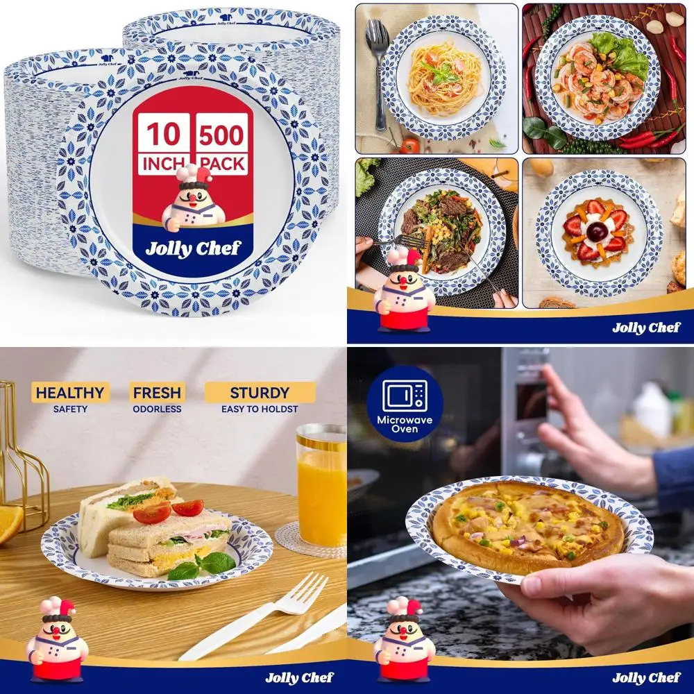10 Inch Heavy Duty Soak & Cut Resistant Paper Plates, 500 Pack, Ideal for Thanksgiving and Everyday Dining
10 Inch Heavy Duty Soak & Cut Resistant Paper Plates, 500 Pack, Ideal for Thanksgiving and Everyday Dining