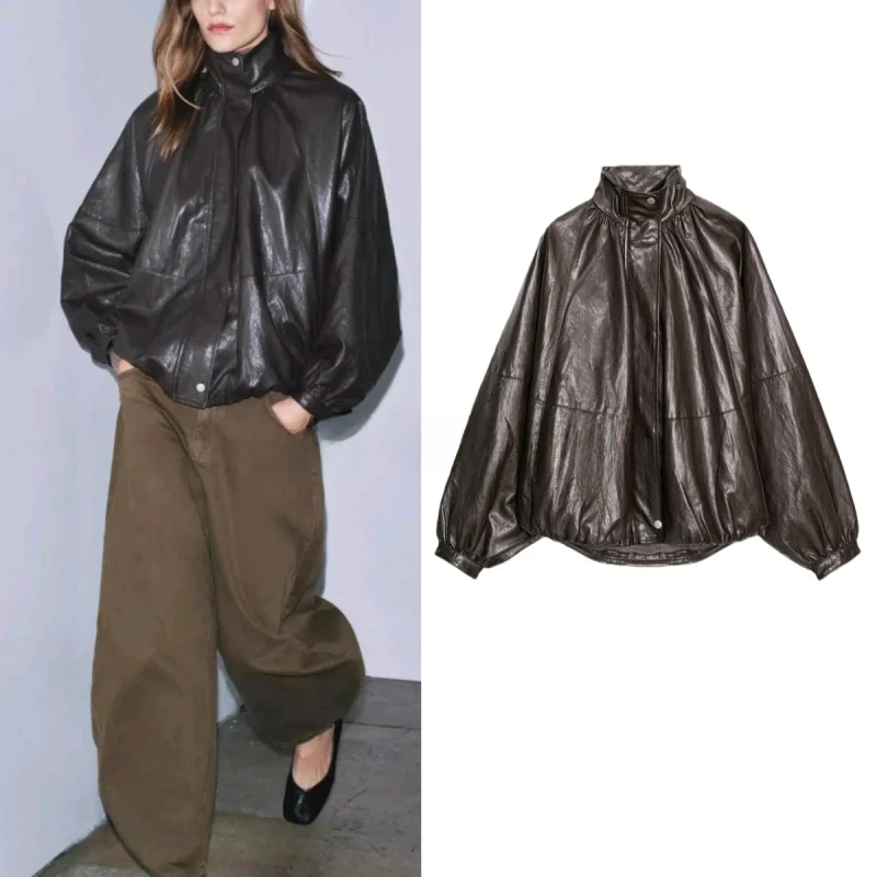 Punk Sle High Collar Long Sve PU Leather Effect Pilot Jaet Women's Outerwear Loose Fit Button Design Polyester Fiber
Punk Sle High Collar Long Sve PU Leather Effect Pilot Jaet Women's Outerwear Loose Fit Button Design Polyester Fiber