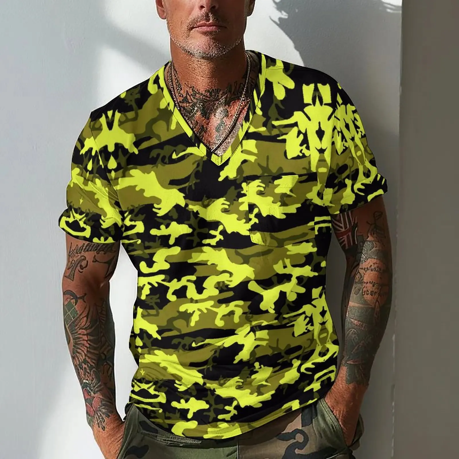 Summer New Camouflage Men's and Women's T-shirts Fashion Casual Printed Tees Hip Hop Personality V-neck Short Sleeve Tops
Summer New Camouflage Men's and Women's T-shirts Fashion Casual Printed Tees Hip Hop Personality V-neck Short Sleeve Tops