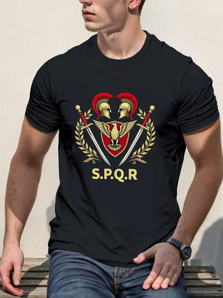 Roman Eagle SPQR Shield - Ancient Rome with SPQR, Red & Golden Legion design -100% cotton men's printed T-shirt.
Roman Eagle SPQR Shield - Ancient Rome with SPQR, Red & Golden Legion design -100% cotton men's printed T-shirt.