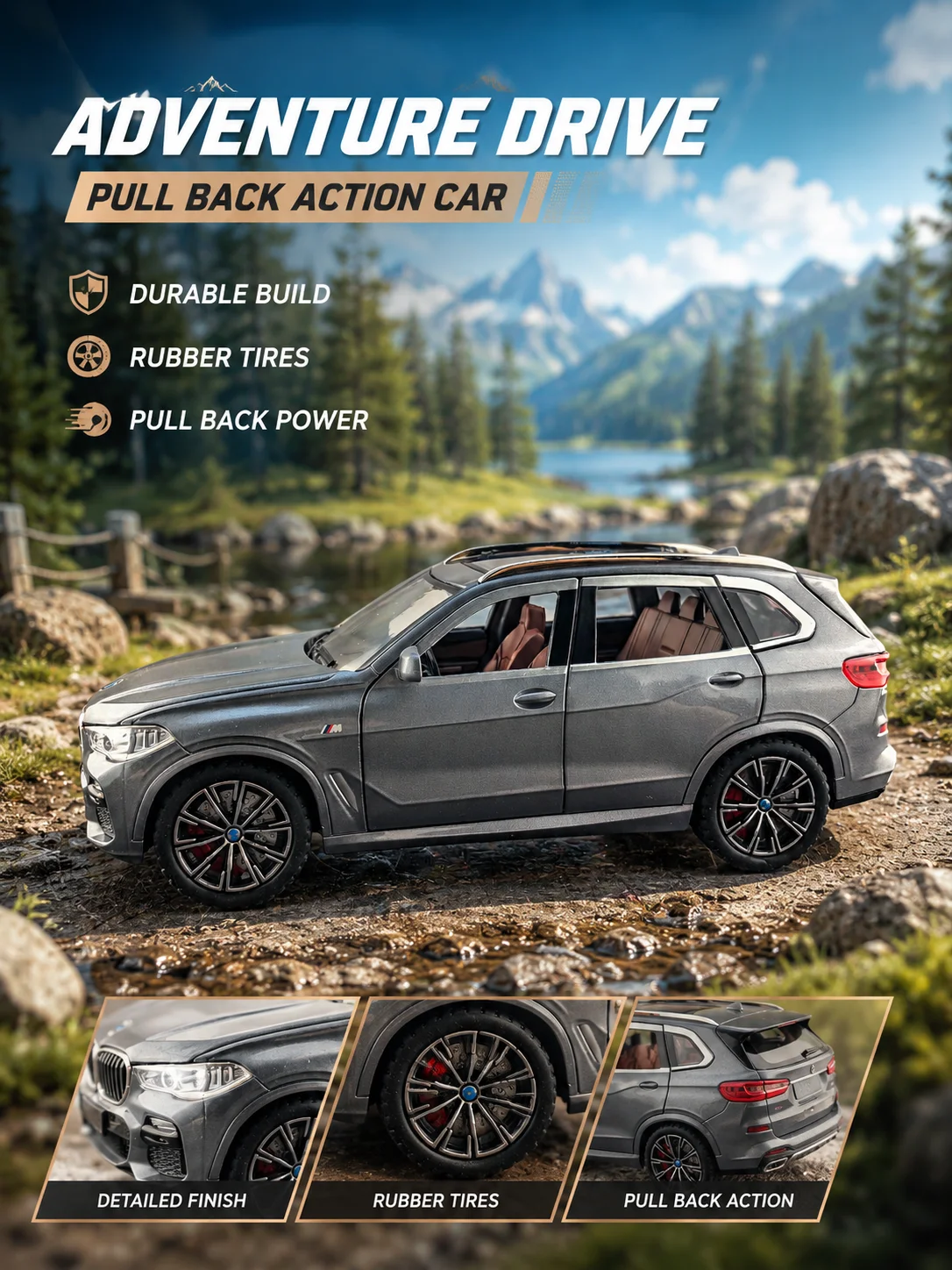1:24 Diecast SUV Model Car Pull Back Action Metal Vehicle with Rubber Tires and Openable Doors
1:24 Diecast SUV Model Car Pull Back Action Metal Vehicle with Rubber Tires and Openable Doors