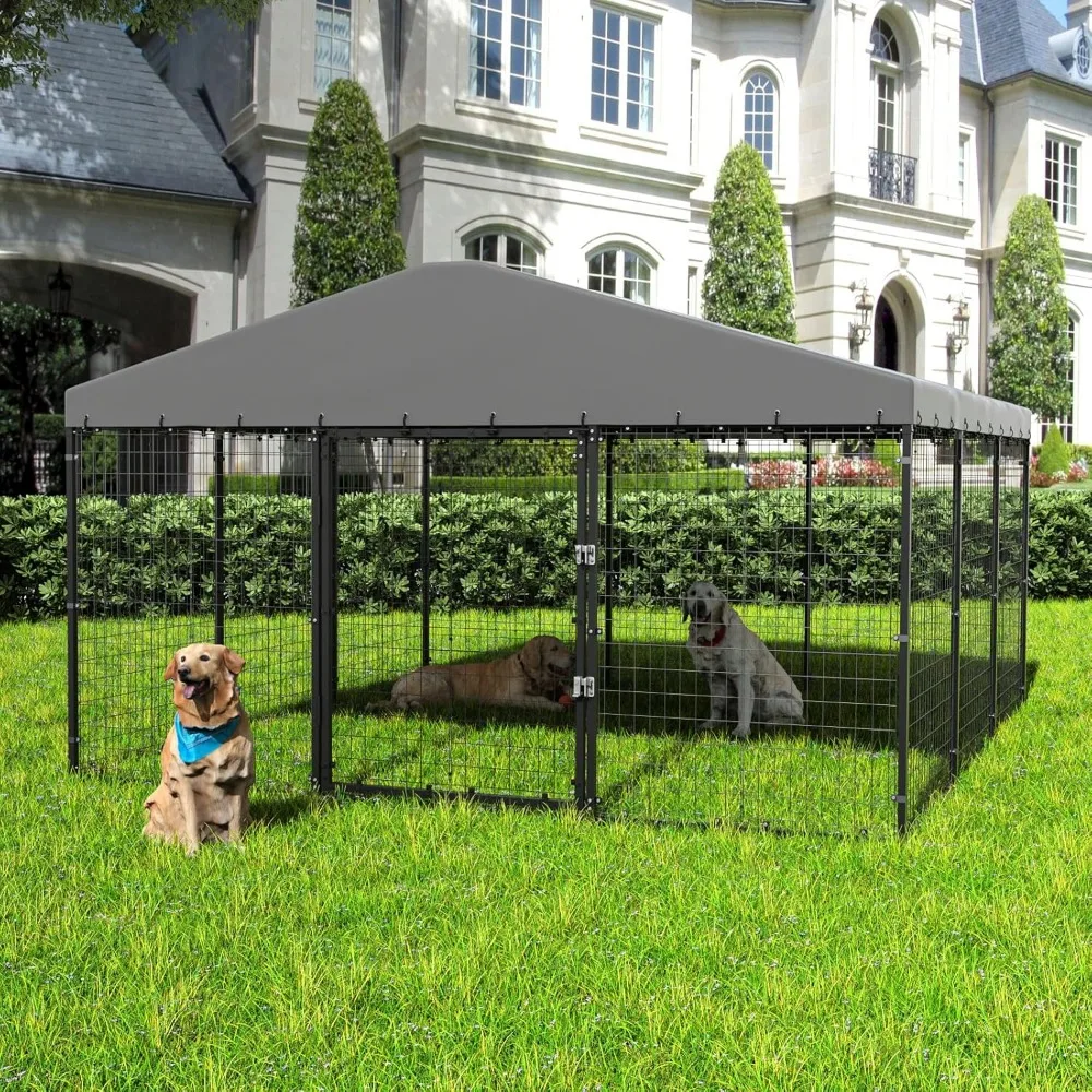 Large Outdoor Dog Kennel with Waterproof Cover & Double Safety Locks, 118"x118" x70" Heavy Duty Dog Cage for Lawn & Backyard
Large Outdoor Dog Kennel with Waterproof Cover & Double Safety Locks, 118"x118" x70" Heavy Duty Dog Cage for Lawn & Backyard