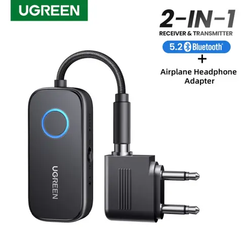 UGREEN Airplane Bluetooth Transmitter Receiver 2-in-1 Wireless Bluetooth Adapter-Use with Any 3.5MM Jack on Flight, TV