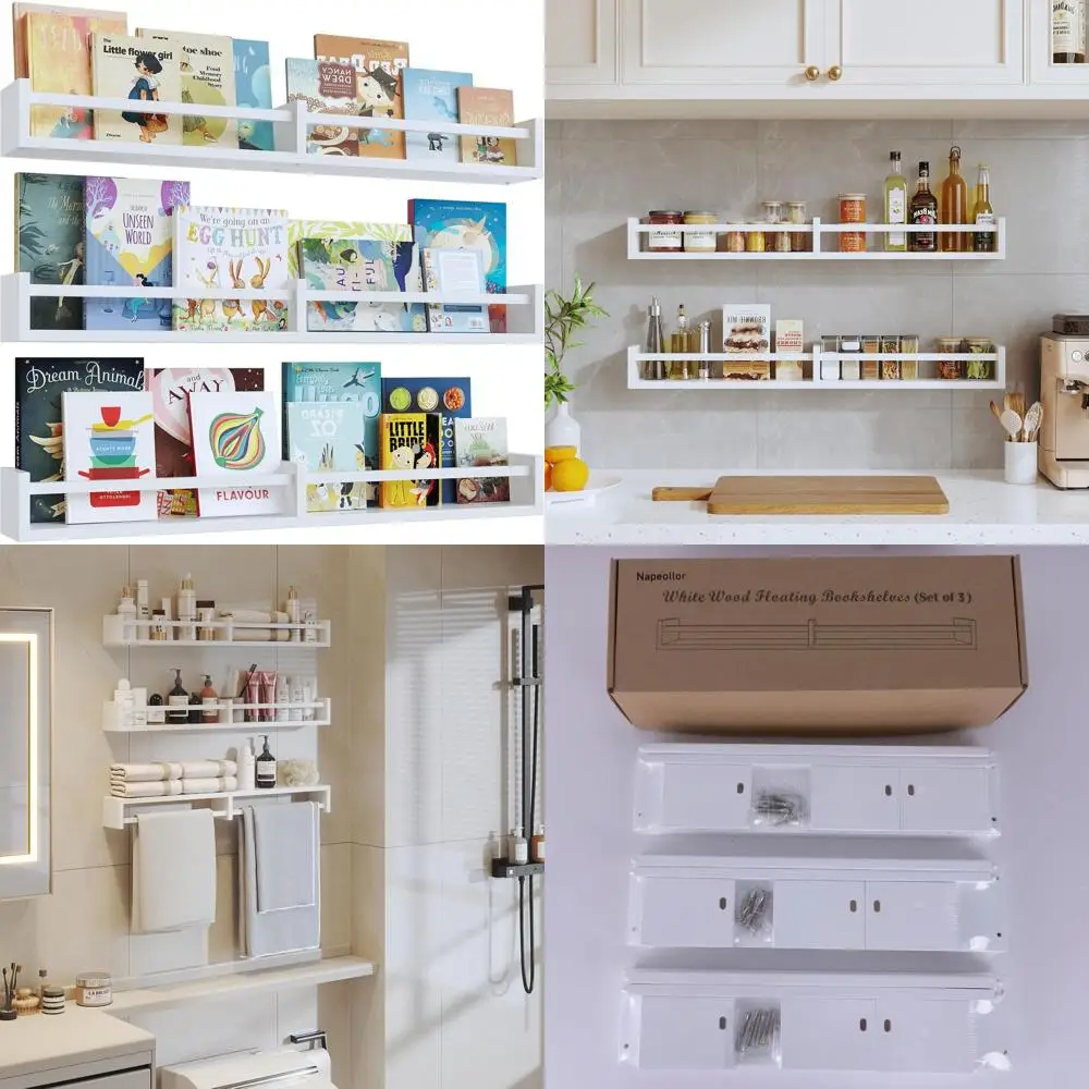 Set of 3, 32 White Floating Shelves for Nursery, Baby Room Decor, Kitchen Spice Storage, Pine Wood
Set of 3, 32 White Floating Shelves for Nursery, Baby Room Decor, Kitchen Spice Storage, Pine Wood