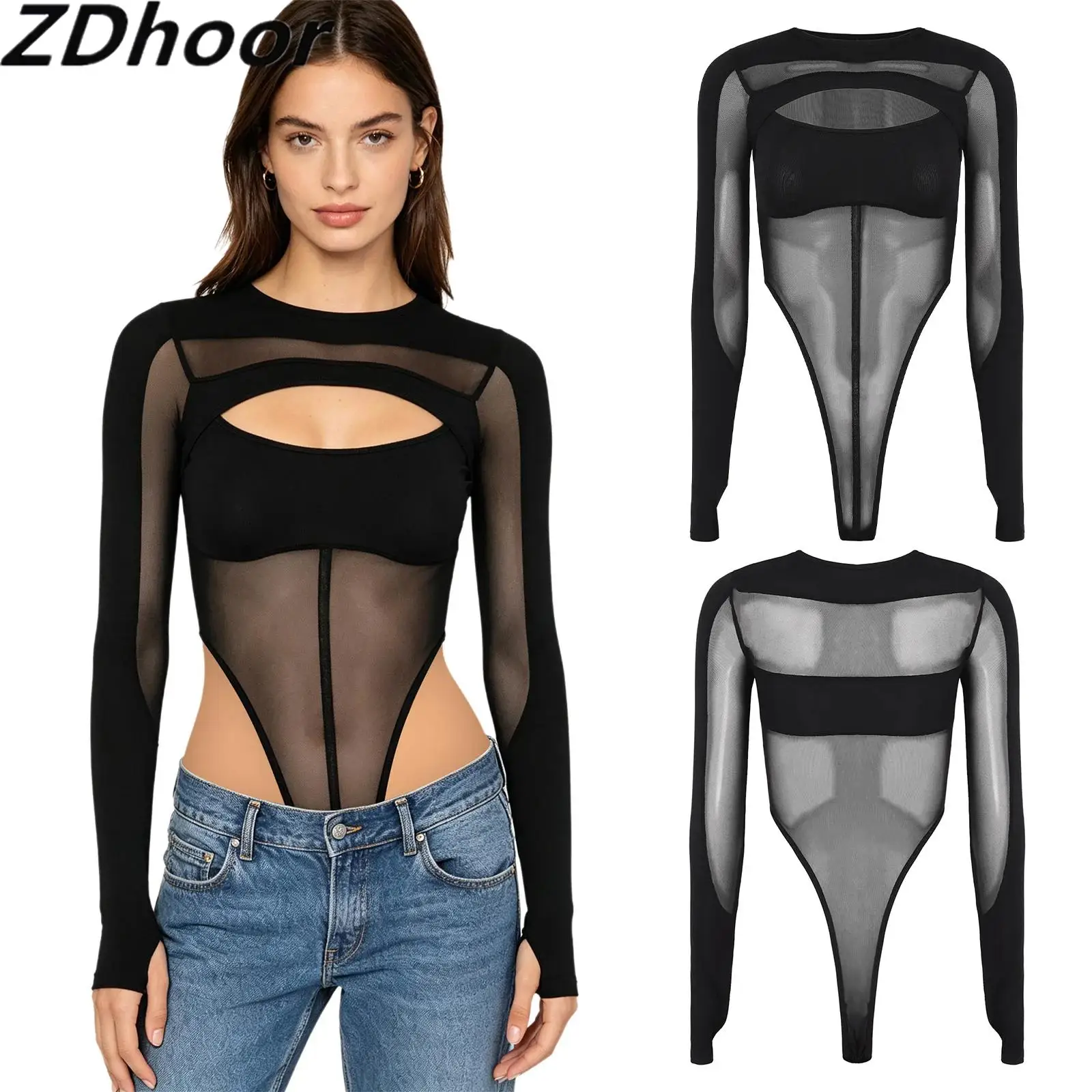 Womens Chic Daily Bodysuit Sheer Mesh Patchwork Front Cutout High-cutting Buttoned Crotch Form-fitting Leotard Jumpsuit
Womens Chic Daily Bodysuit Sheer Mesh Patchwork Front Cutout High-cutting Buttoned Crotch Form-fitting Leotard Jumpsuit
