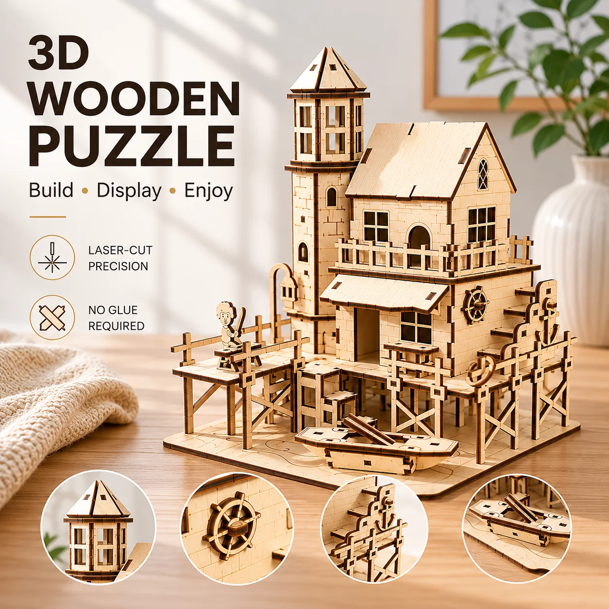 3D Stereo Puzzle DIY Wooden Puzzle Fisherman's Hut Desktop Decoration Suitable for Holiday and Birthday Gifts
3D Stereo Puzzle DIY Wooden Puzzle Fisherman's Hut Desktop Decoration Suitable for Holiday and Birthday Gifts