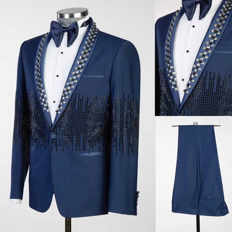 Luxury Crystal Wedding Groom Tuxedos Shawl Lapel 2 Pieces Jacket Pants Beading Men Evening Party Suit Customized
Luxury Crystal Wedding Groom Tuxedos Shawl Lapel 2 Pieces Jacket Pants Beading Men Evening Party Suit Customized