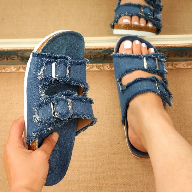 Women Slippers Fashion Designer Female Shoes Purple Canvas Metal Buckle Flat Slippers Beach Shoes Soft Sole Sandals
Women Slippers Fashion Designer Female Shoes Purple Canvas Metal Buckle Flat Slippers Beach Shoes Soft Sole Sandals