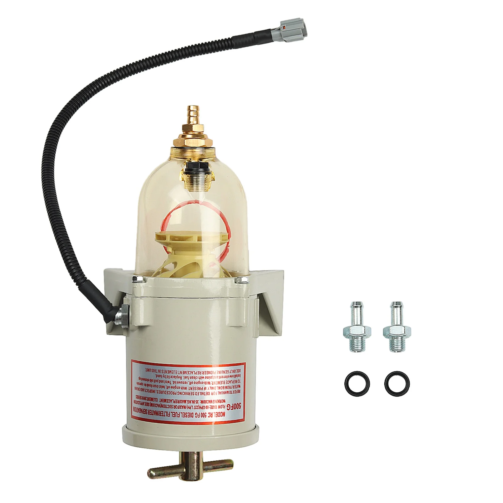 500FG Assembly with 24V Heating Wire Fuel Filter Marine Boat Trucks 90GPH Boat Engine Fuel Water Separator
500FG Assembly with 24V Heating Wire Fuel Filter Marine Boat Trucks 90GPH Boat Engine Fuel Water Separator
