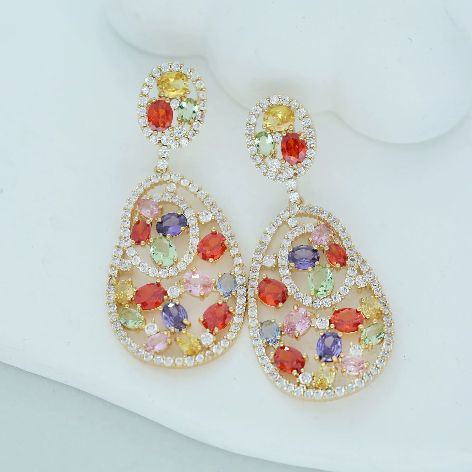 925 Silver Needle Rainbow Gemstone Teardrop Drop Earrings, Luxury Bridal Wedding Jewelry Gift for Women
925 Silver Needle Rainbow Gemstone Teardrop Drop Earrings, Luxury Bridal Wedding Jewelry Gift for Women