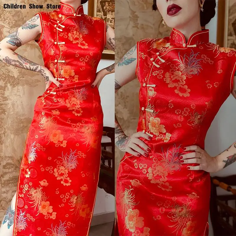 Red Chesongam Sexy Jacquard Flower Qipao Women Long New Chinese Style Dress Sleeveless Vestidos Lady Summer New Qipaos Robe
Red Chesongam Sexy Jacquard Flower Qipao Women Long New Chinese Style Dress Sleeveless Vestidos Lady Summer New Qipaos Robe