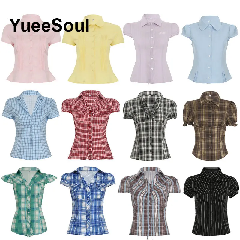 Plaid Printed Women's Shirt Solid Cardigan Slim Tees 2025 Summer New Y2K High Street Casual Sweet Cute Vintage Female Blouses
Plaid Printed Women's Shirt Solid Cardigan Slim Tees 2025 Summer New Y2K High Street Casual Sweet Cute Vintage Female Blouses
