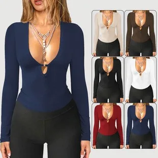 Women Crop Neck Hollow Out Bodysuits Woman Cropped Top Deep V Neck Ribbed Knit Short Top Black Y2k Style Fitted Top Navy
Women Crop Neck Hollow Out Bodysuits Woman Cropped Top Deep V Neck Ribbed Knit Short Top Black Y2k Style Fitted Top Navy