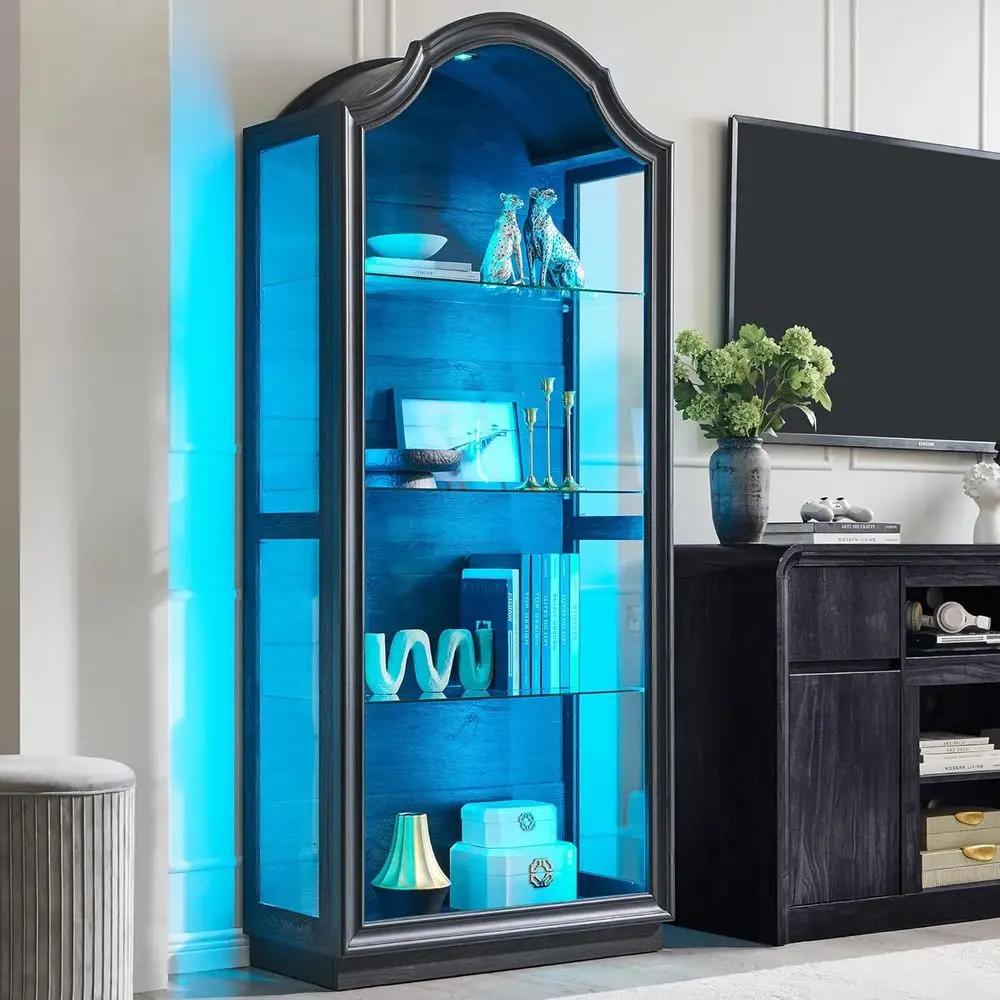 72" Arched Glass Display Cabinet, ern Curio Cabinet with 20 Color Lights, 4-Tier Display Case Shel with Brightn/Speed Adjustable
72" Arched Glass Display Cabinet, ern Curio Cabinet with 20 Color Lights, 4-Tier Display Case Shel with Brightn/Speed Adjustable