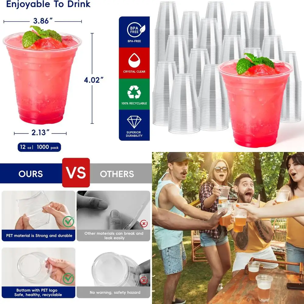 1000 Pack Clear Plastic Cups, Disposable 12 oz Cups for Beverages, Ideal for Parties, Picnics, and Celebrations
1000 Pack Clear Plastic Cups, Disposable 12 oz Cups for Beverages, Ideal for Parties, Picnics, and Celebrations