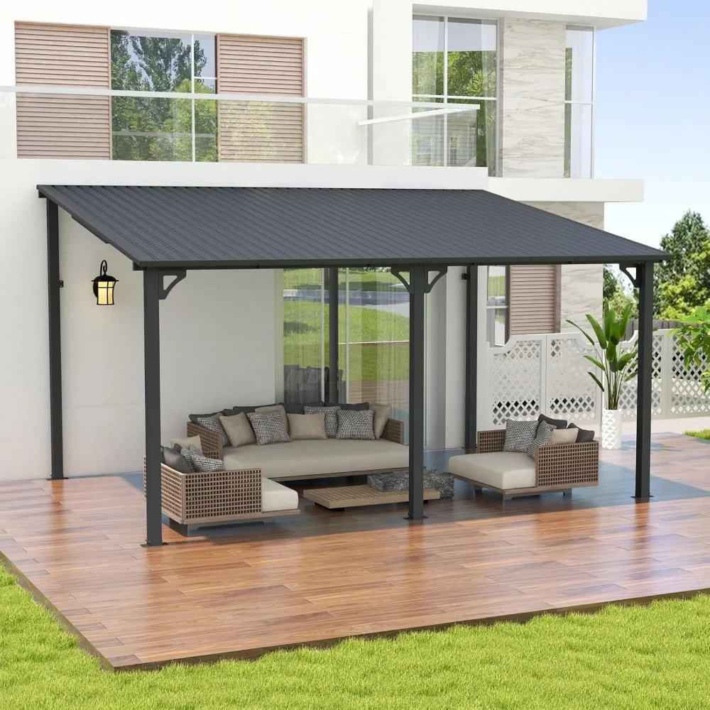 10' x 14' Large Gazebo, Hardtop Wall Mounted Lean to Gazebo Pergola with Metal Roof for Patio, Deck, Backyard 
10' x 14' Large Gazebo, Hardtop Wall Mounted Lean to Gazebo Pergola with Metal Roof for Patio, Deck, Backyard