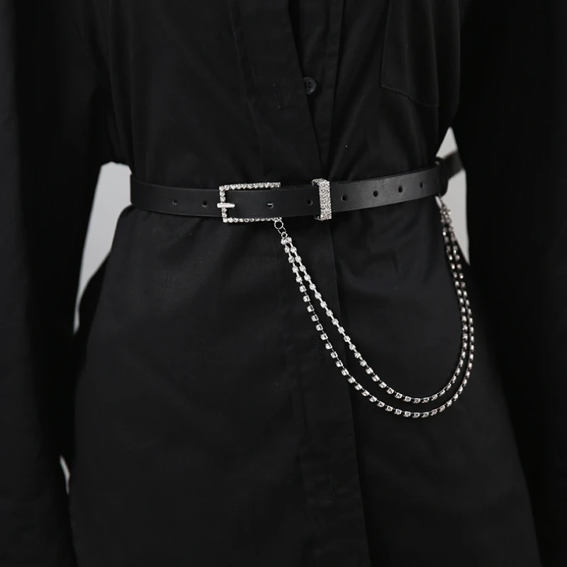 Trendy Slim Fit, Minimalist and Versatile Women's Dress Chain Belt PU Leather Women's Rhinestone Punk Black Casual Fashion Belt
Trendy Slim Fit, Minimalist and Versatile Women's Dress Chain Belt PU Leather Women's Rhinestone Punk Black Casual Fashion Belt