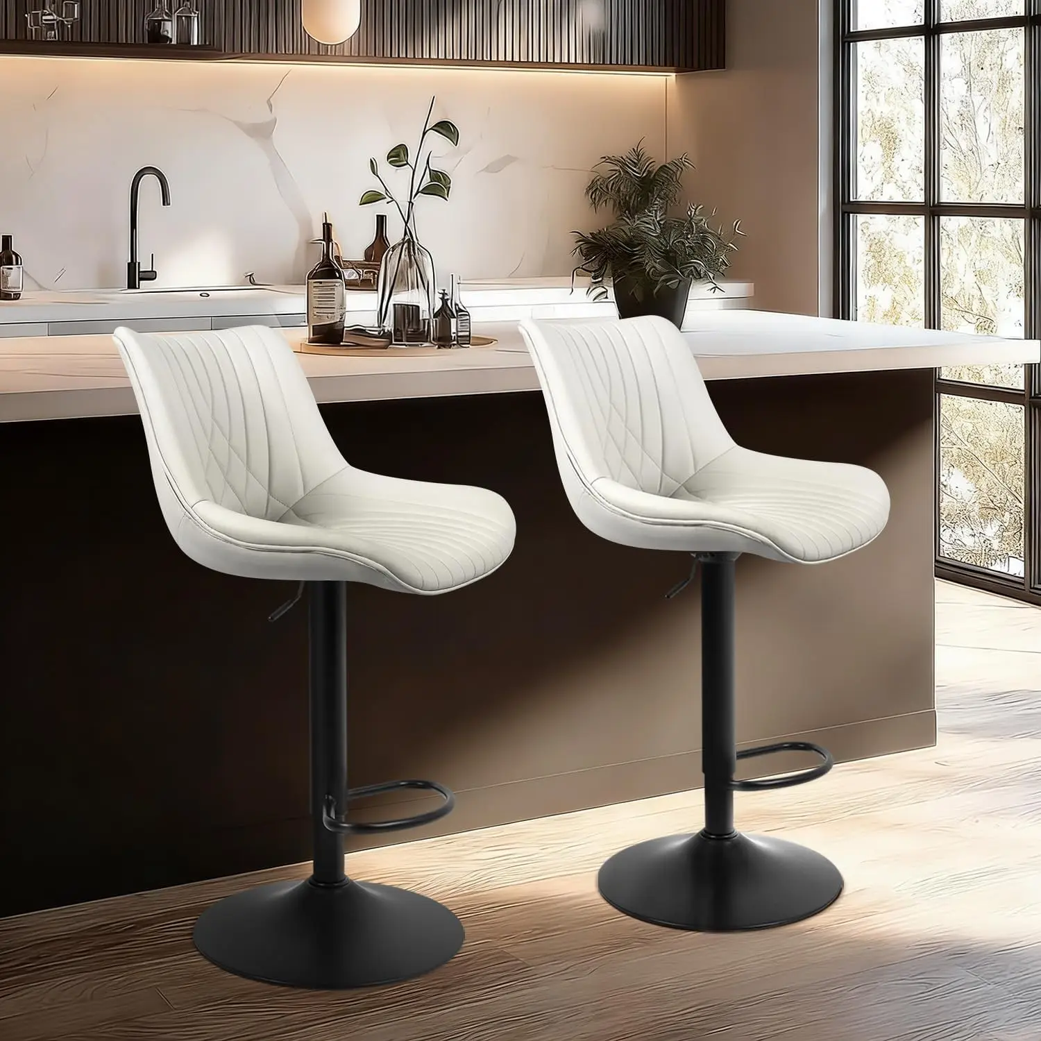 Bar Stools Set of 2, Adjustable Counter Height Bar Stools with Open Back and Footrest, Premium Faux PU Leather, Modern Uphols
Bar Stools Set of 2, Adjustable Counter Height Bar Stools with Open Back and Footrest, Premium Faux PU Leather, Modern Uphols