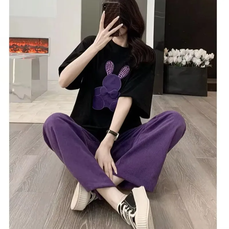 Women's Summer New Fashion Sports Suit Casual Loose Short Sleeved Tops And Wide Leg Pants Two Piece Set For Women Spring Autumn
Women's Summer New Fashion Sports Suit Casual Loose Short Sleeved Tops And Wide Leg Pants Two Piece Set For Women Spring Autumn